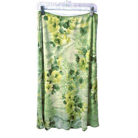 Women’s Green Tie Front Top & Floral Midi Skirt Set L Boho Cottagecore - Picture 8 of 15